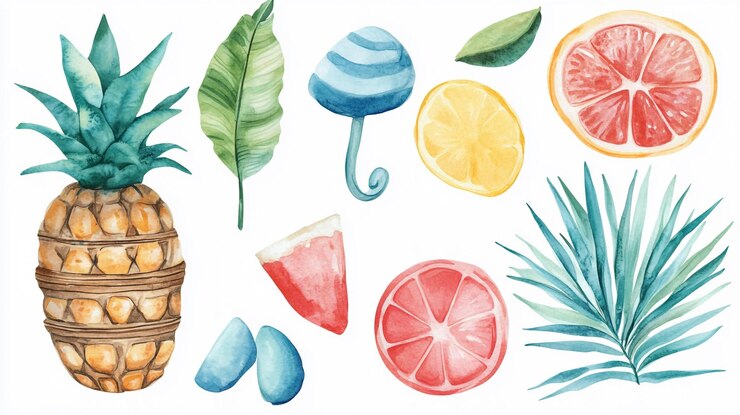 Photo un dessin d'un ananas et d'un panier de fruits