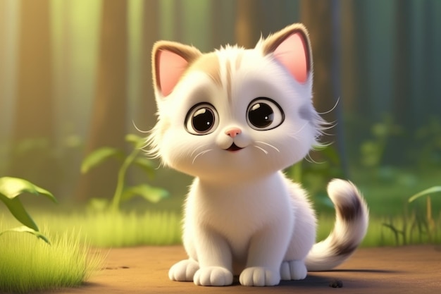 Photo un dessin animé en 3d d'un chat moelleux mignon et adorable