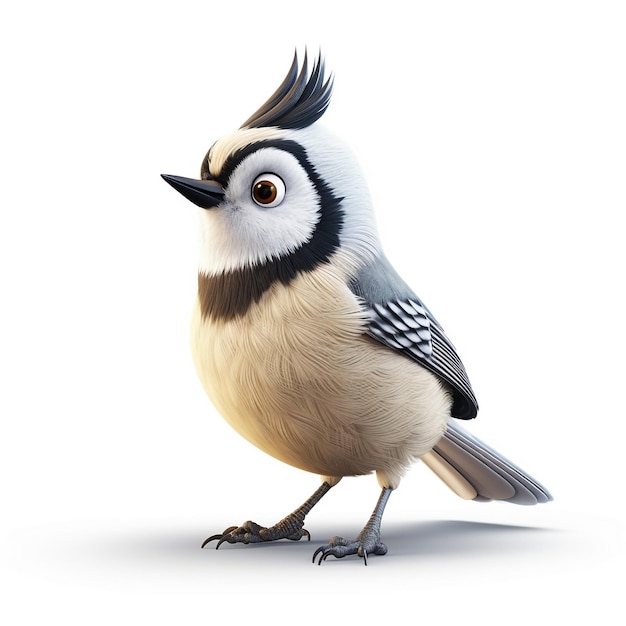 Un dessin animé 3D Crested Tit Un oiseau à aimer