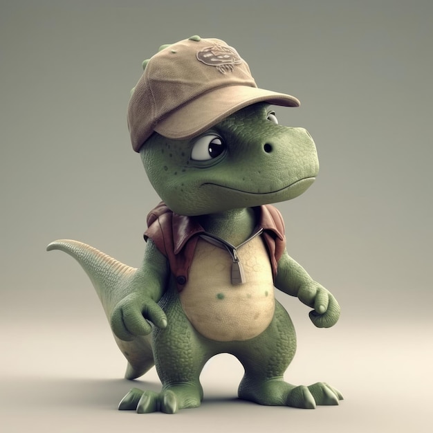 Dessin animé 3D Dinosaur Dino portrait portant des vêtements lunettes chapeau veste debout devant