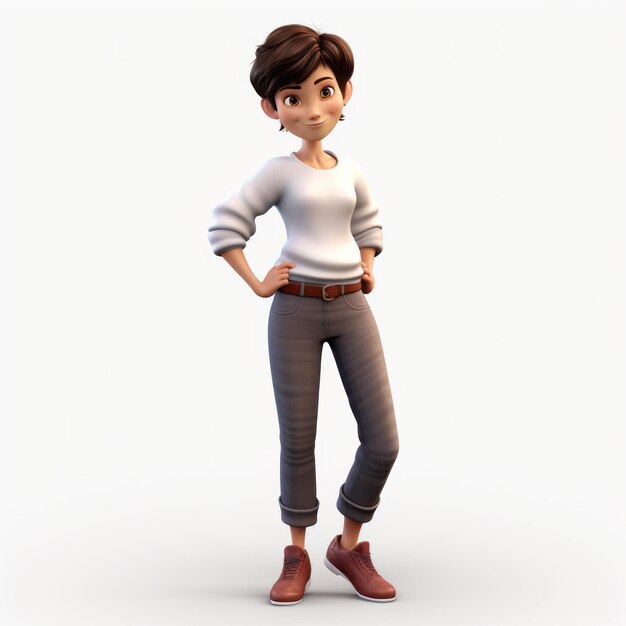 Photo un dessin animé en 3d d'une fille androgyne posant avec un design méticuleux et un look propre.