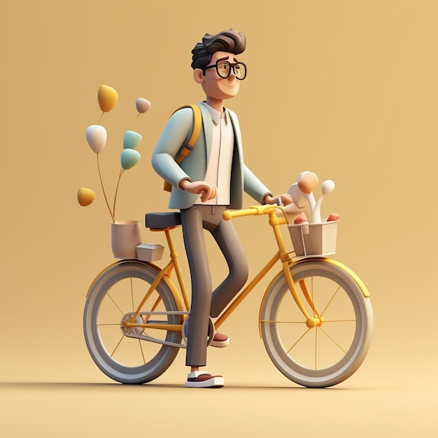 Dessin animé 3d humain avec vélo