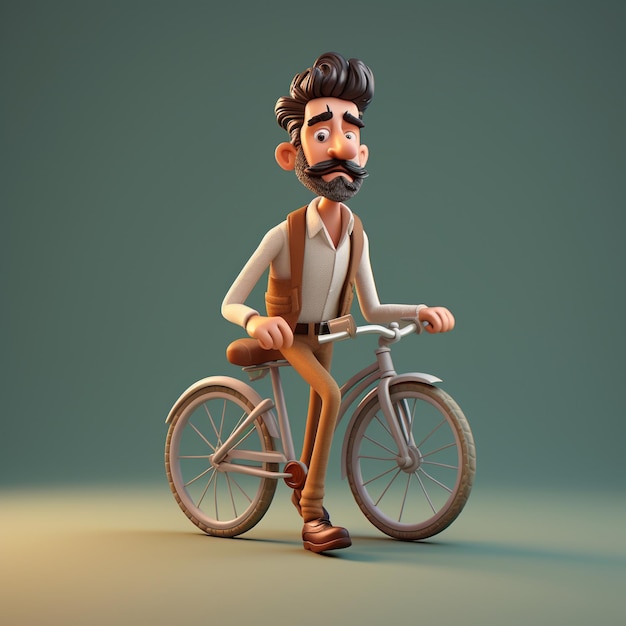 Dessin animé 3d humain avec vélo