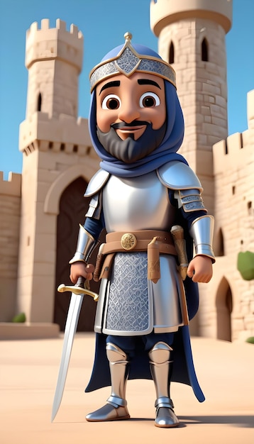 dessin animé 3d légendaire chevalier arabe musulman