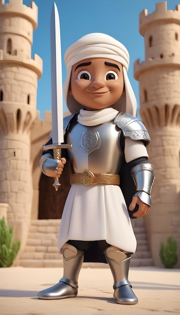 dessin animé 3d légendaire chevalier arabe musulman