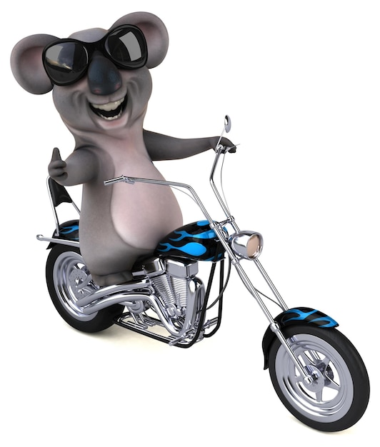 Dessin animé amusant Koala sur une moto