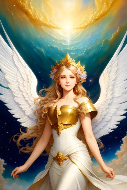 Un dessin animé d'un ange avec un halo doré sur la tête.