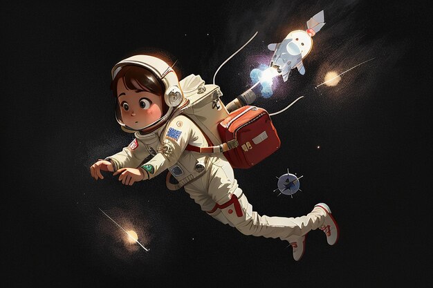 Dessin Animé Anime Espace Voyageant Astronaute Flottant Sans Gravité Fond D'écran Illustration