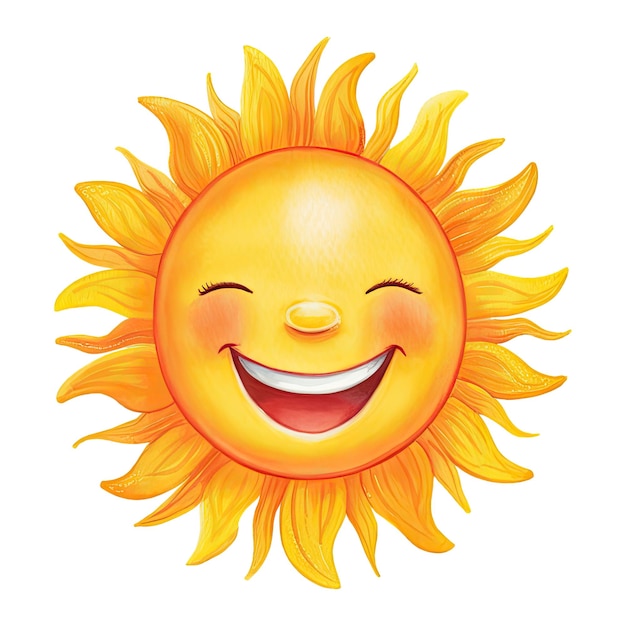 Photo dessin animé aquarelle soleil souriant avec visage heureux temps d'été