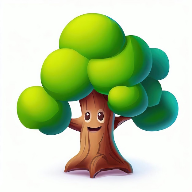 Un dessin animé d'un arbre avec un visage dessiné dessus