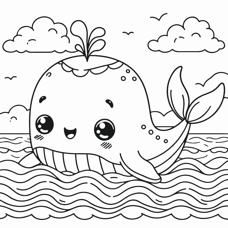 Photo un dessin animé de baleine à colorier
