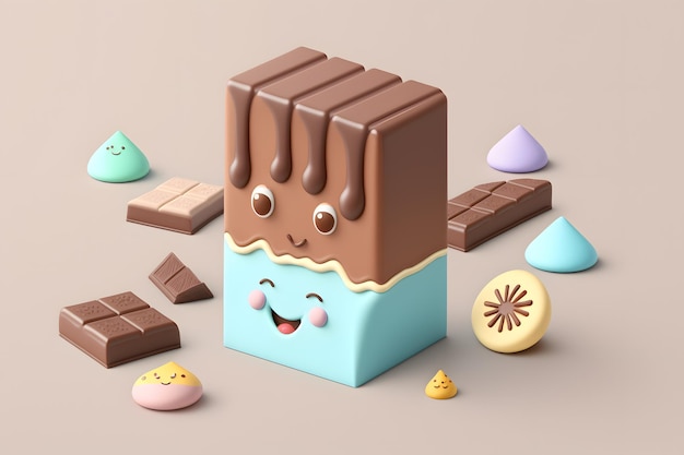 Un dessin animé d'une barre de chocolat avec un visage dessus.