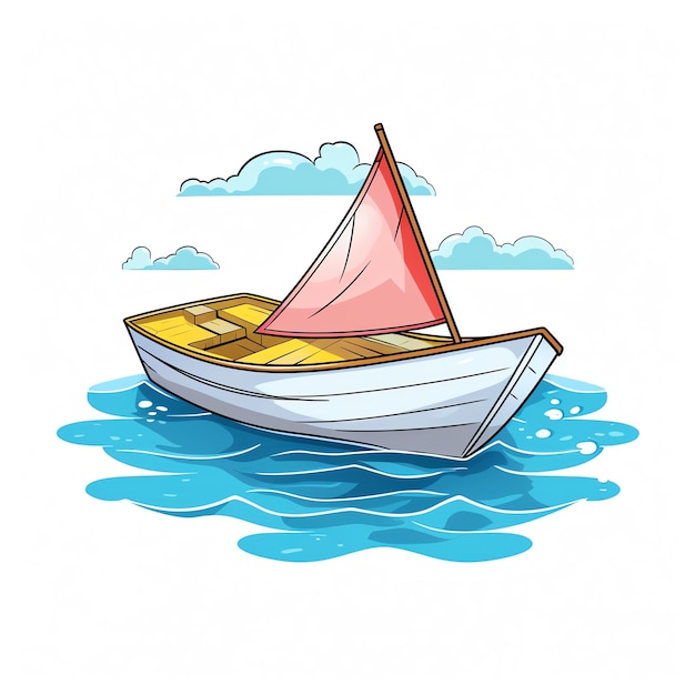 Photo un dessin animé d'un bateau avec une voile rouge