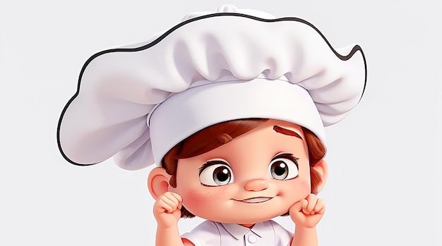 Un dessin animé d'un bébé chef avec un chapeau blanc et un chapeau blanc