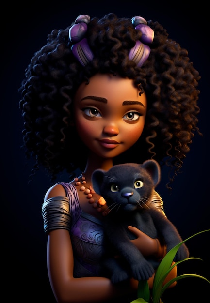 dessin animé d'une belle petite fille noire