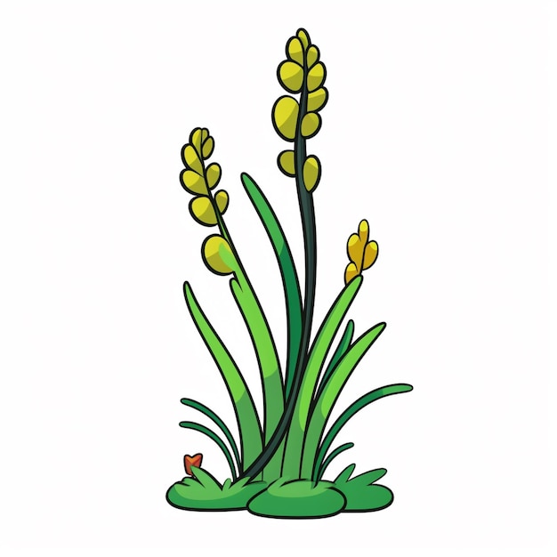 un dessin animé d'un bouquet de fleurs jaunes dans un champ vert ai générative