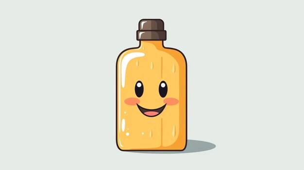 Photo dessin animé d'une bouteille jaune avec un sourire dessus