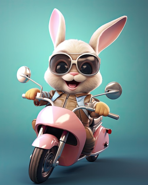 dessin animé Bunny mignon portant une vespa