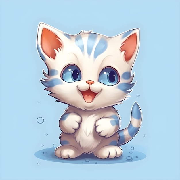 Un dessin animé d'un chat blanc et bleu aux yeux bleus