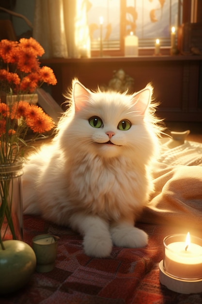 Un dessin animé de chat mignon en 3D