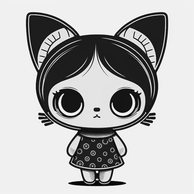Un dessin animé d'un chat avec une robe noire dessus.