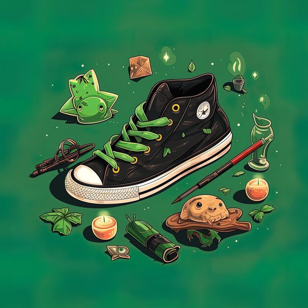 Photo un dessin animé d'une chaussure avec une grenouille verte dessinée