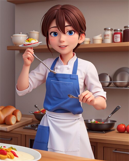 Photo un dessin animé d'un chef avec une cuillère à la main