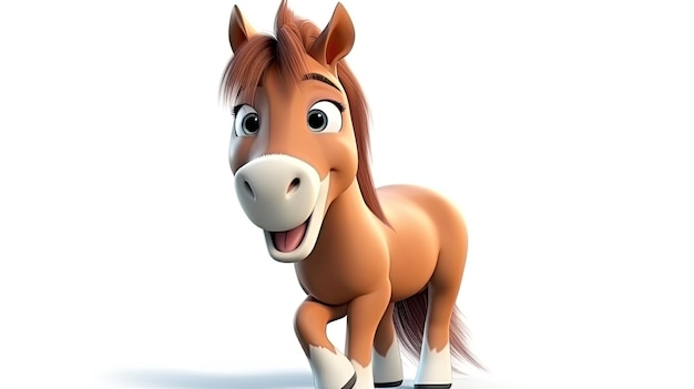 Un dessin animé de cheval brun mignon en 3D