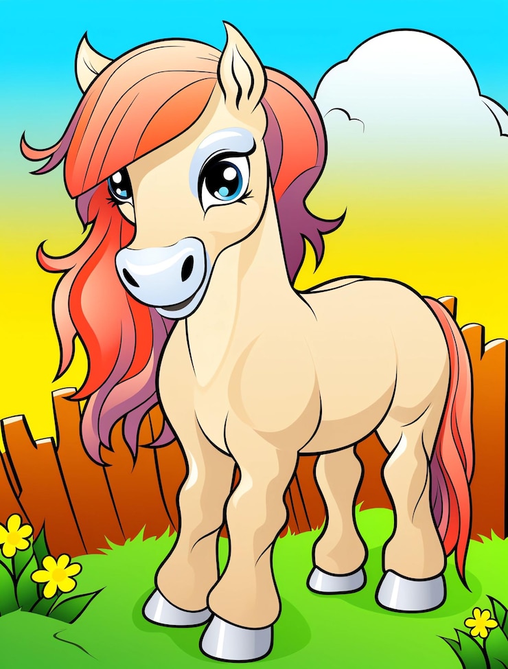 Photo un dessin animé d'un cheval avec une crinière rouge et une crinières roses