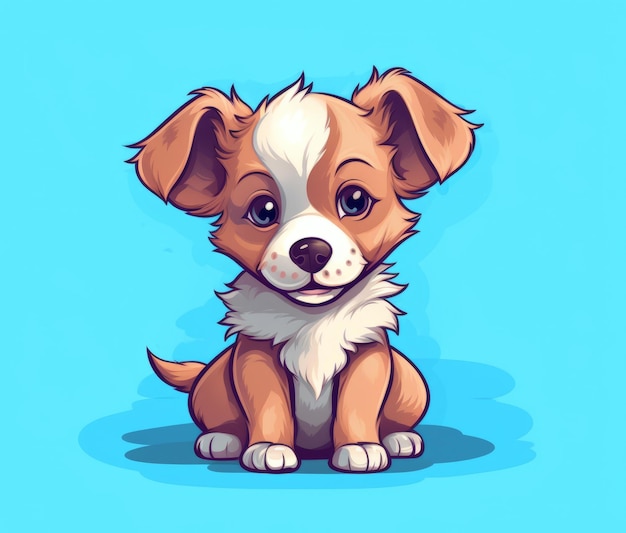 Un dessin animé d'un chiot avec un fond bleu.