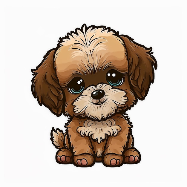 Un dessin animé d'un chiot shih tzu aux yeux bleus.