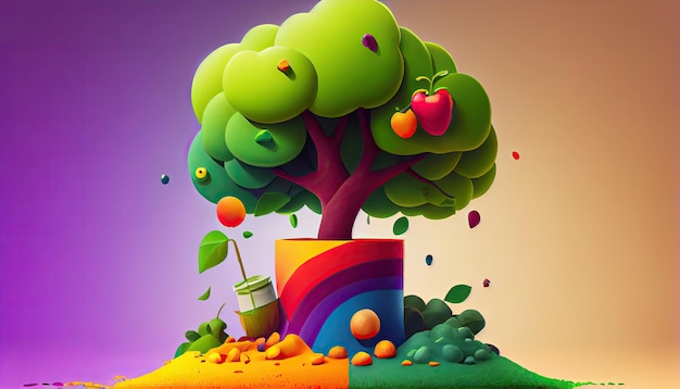 Dessin animé conception arbre plantation illustration colorée Jour de la Terre l'importance d'aimer la nature