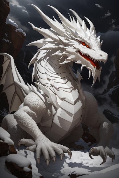 dessin animé de conception de logo blanc dragon
