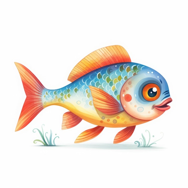 dessin animé de couleur de poisson sur fond blanc