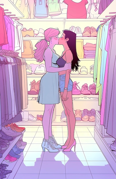 Photo un dessin animé d'un couple qui s'embrassent dans un placard