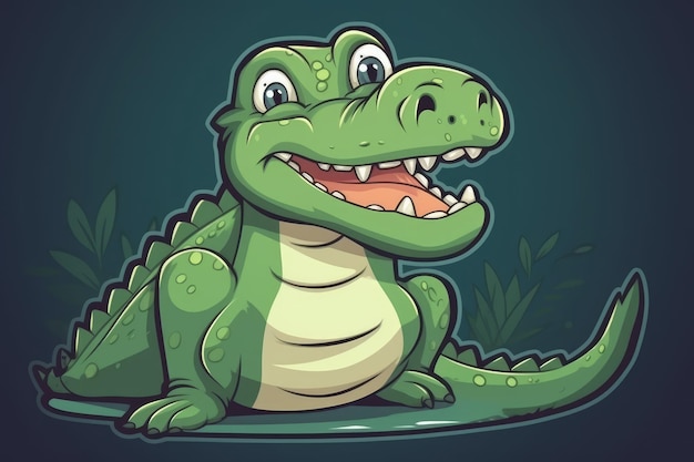 Un dessin animé d'un crocodile avec un visage vert.