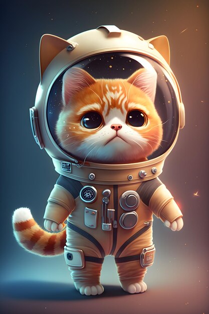 dessin animé debout astronaute chat mignon