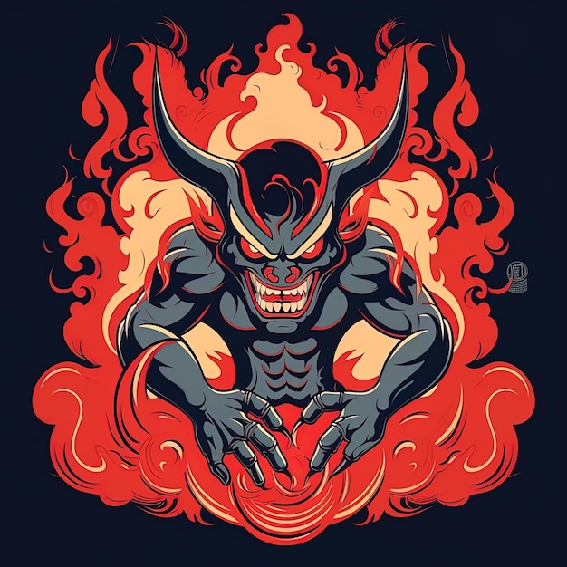 Photo un dessin animé d'un diable avec des flammes rouges dessus