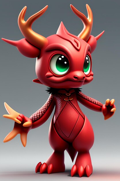 Dessin animé, Dragon chinois, bébé, anthropomorphe, rendu 3D, personnage, modèle, produit