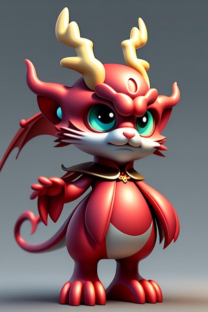 Dessin animé, Dragon chinois, bébé, anthropomorphe, rendu 3D, personnage, modèle, produit