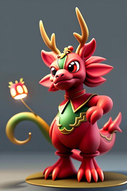 Dessin animé, Dragon chinois, bébé, anthropomorphe, rendu 3D, personnage, modèle, produit