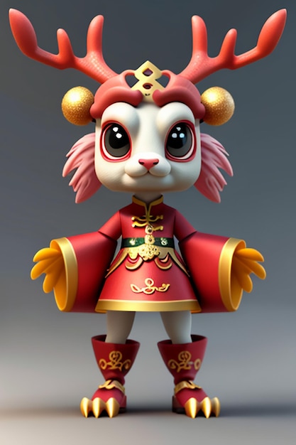 Dessin animé, Dragon chinois, bébé, anthropomorphe, rendu 3D, personnage, modèle, produit