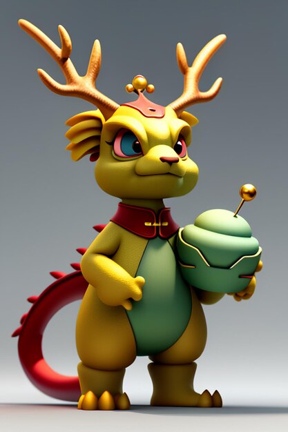 Dessin animé, Dragon chinois, bébé, anthropomorphe, rendu 3D, personnage, modèle, produit