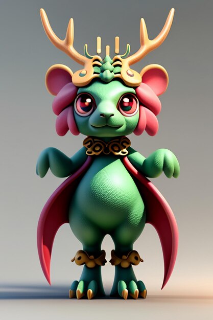 Dessin animé, Dragon chinois, bébé, anthropomorphe, rendu 3D, personnage, modèle, produit