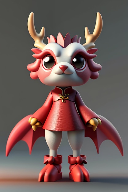 Dessin animé, Dragon chinois, bébé, anthropomorphe, rendu 3D, personnage, modèle, produit