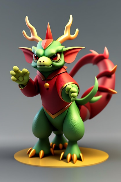 Dessin animé, Dragon chinois, bébé, anthropomorphe, rendu 3D, personnage, modèle, produit