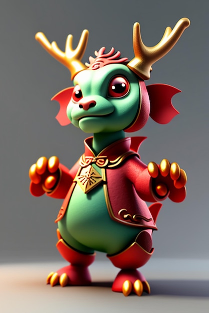 Dessin animé, Dragon chinois, bébé, anthropomorphe, rendu 3D, personnage, modèle, produit