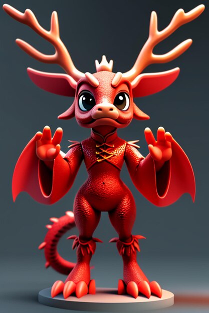 Dessin animé, Dragon chinois, bébé, anthropomorphe, rendu 3D, personnage, modèle, produit