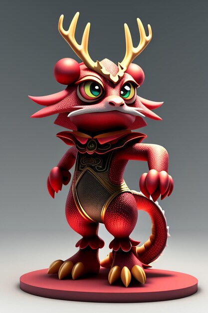 Dessin animé, Dragon chinois, bébé, anthropomorphe, rendu 3D, personnage, modèle, produit