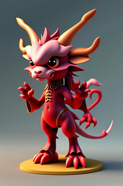 Dessin animé, Dragon chinois, bébé, anthropomorphe, rendu 3D, personnage, modèle, produit